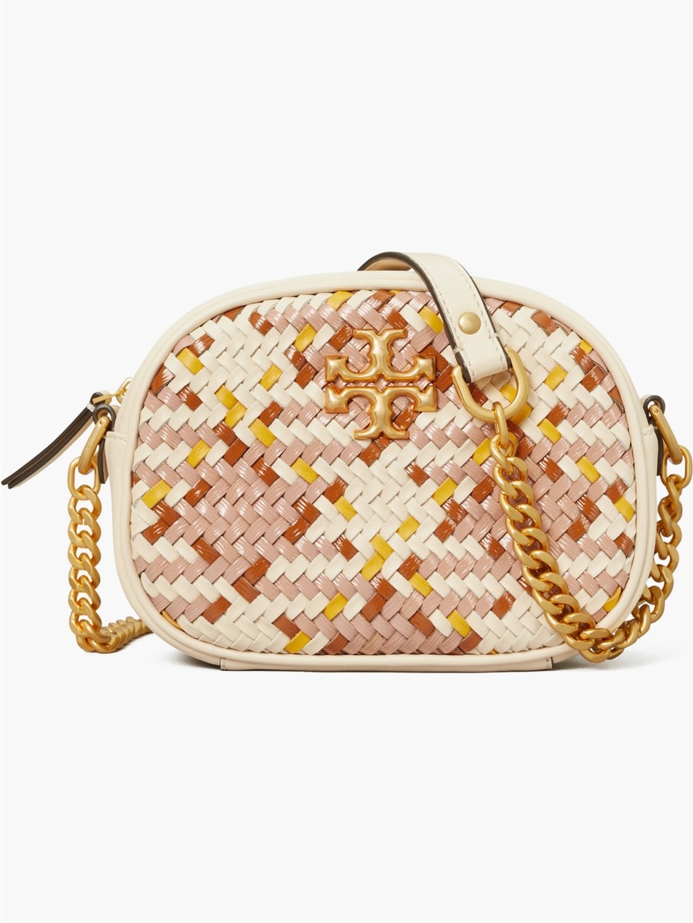 🔥🔥🔥TORY BURCH Small Kira Woven Leather Camera Bag